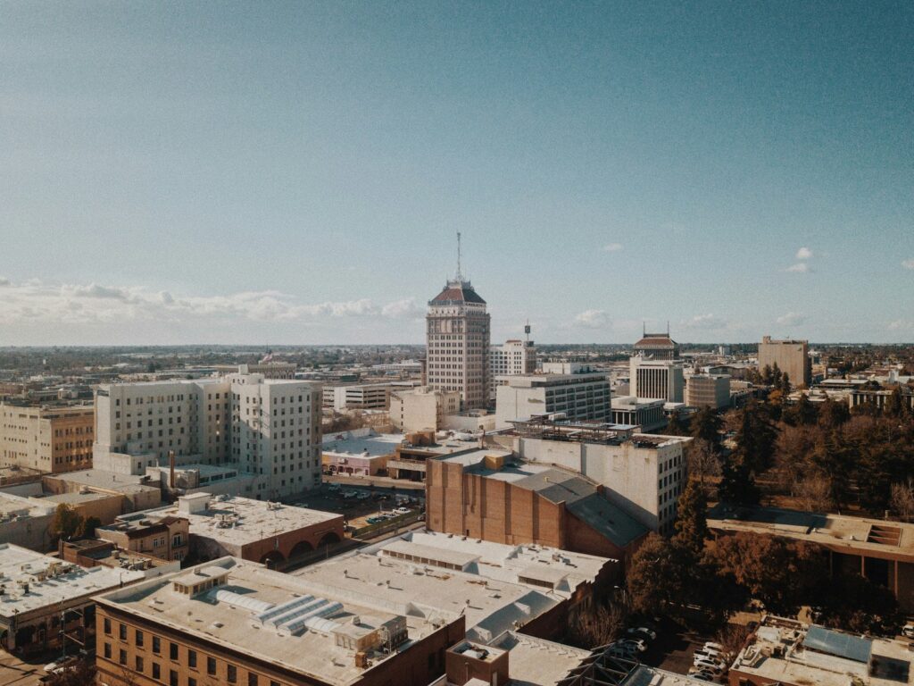 birds eye view of skyscrapers